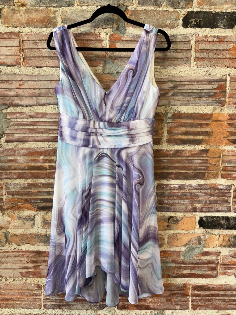 le chateau V-Neck High-Low Swirl Dress in Violet Purple & Blue